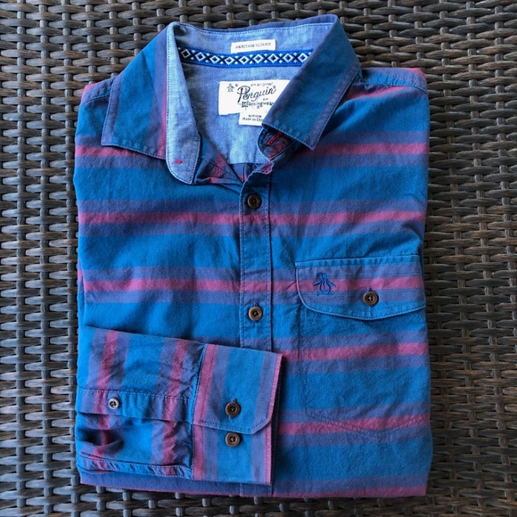 Original Penguin Other - Original Penguin Button Down Striped Lines Geo Pattern